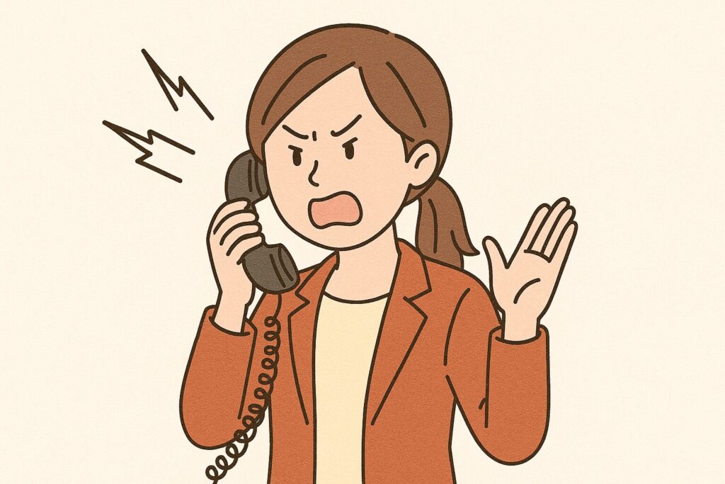 電話でクレームを入れている人